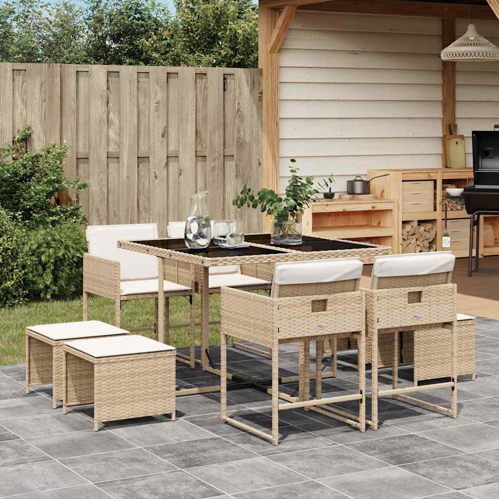 vidaXL 9-delige Tuinset poly rattan zwart