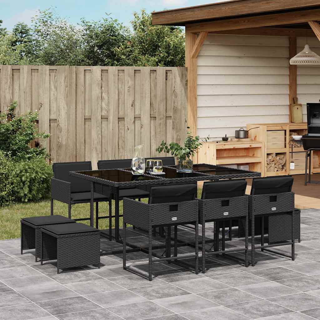 vidaXL 9-delige Tuinset poly rattan zwart