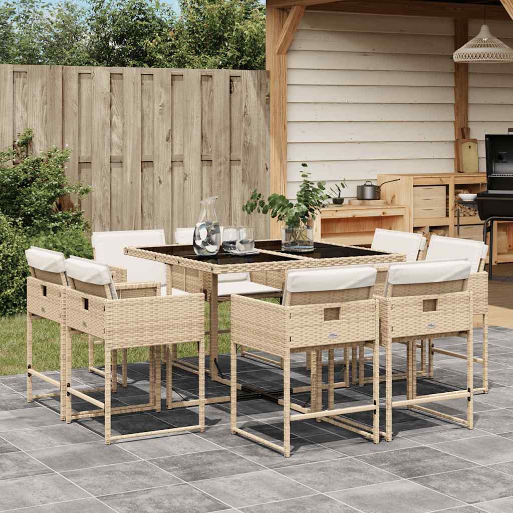 vidaXL 9-delige Tuinset poly rattan zwart