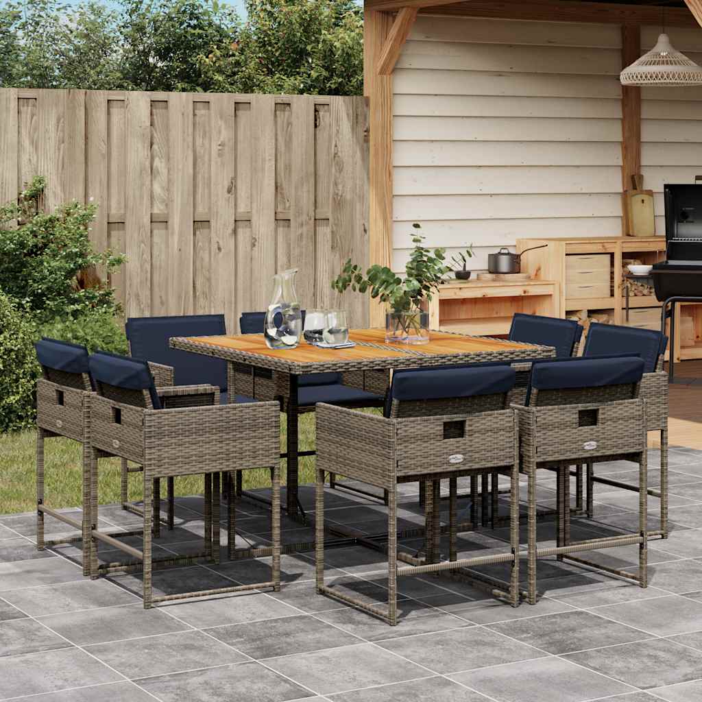 vidaXL 9-delige Tuinset poly rattan zwart