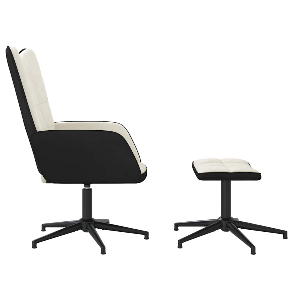 vidaXL Relaxstoel met voetenbank fluweel en PVC crèmewit