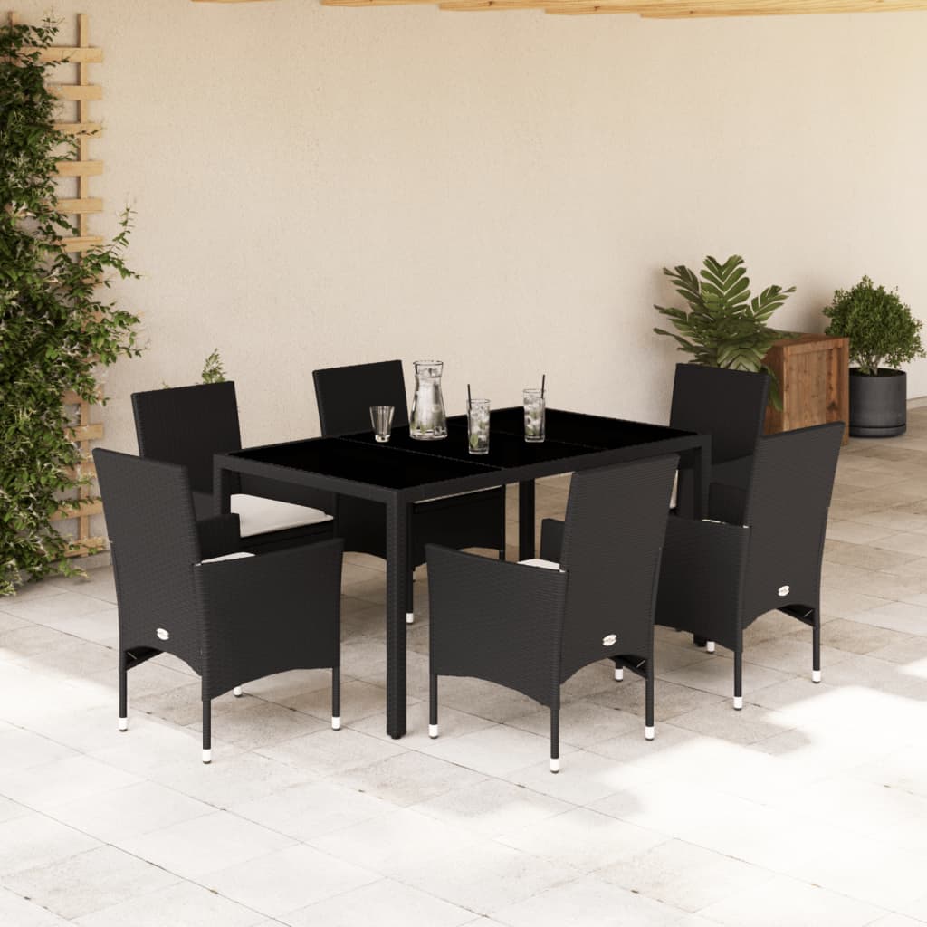 vidaXL 3-Piece Garden Lounge Set with Cushions Poly Rattan and Glass Black