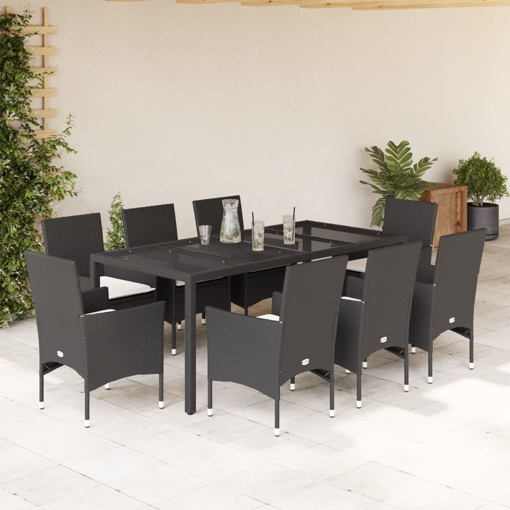 vidaXL 3-Piece Garden Lounge Set with Cushions Poly Rattan and Glass Black