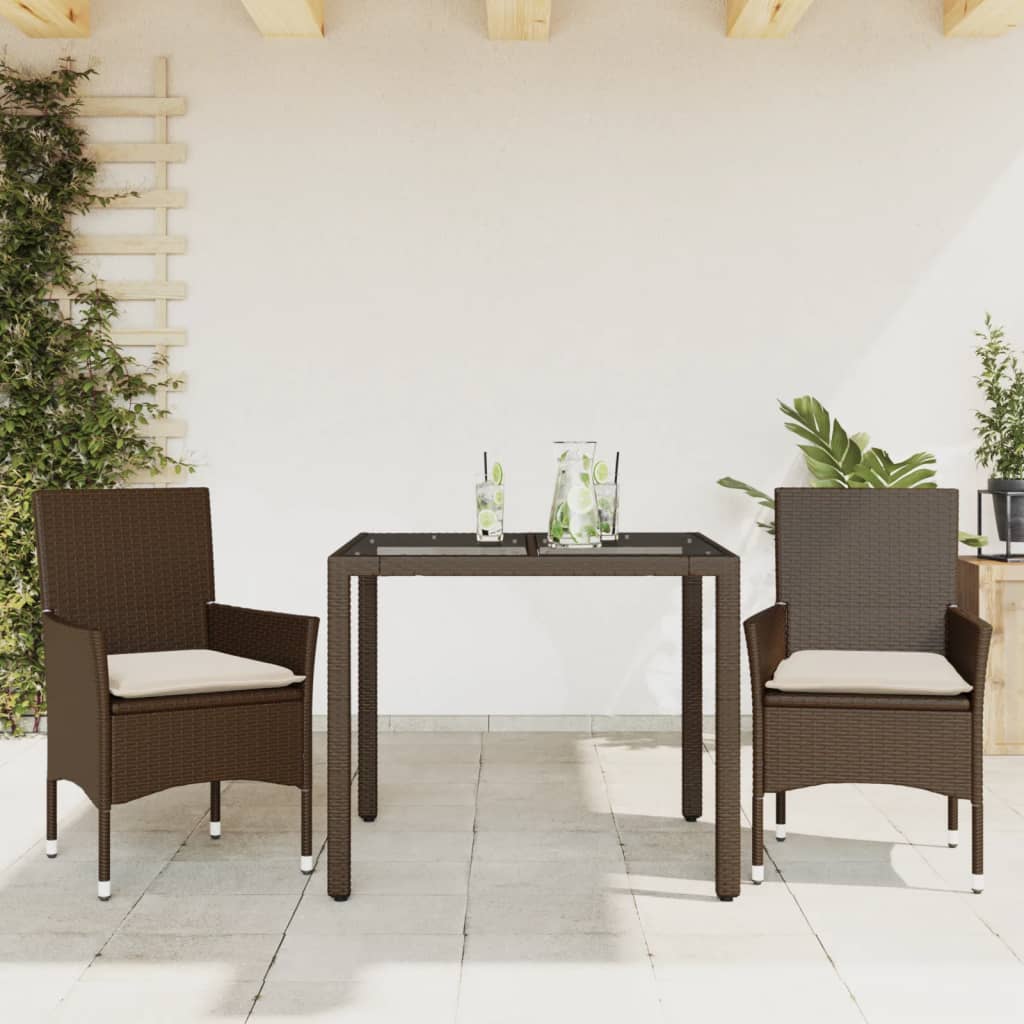 vidaXL 3-Piece Garden Lounge Set with Cushions Poly Rattan and Glass Black
