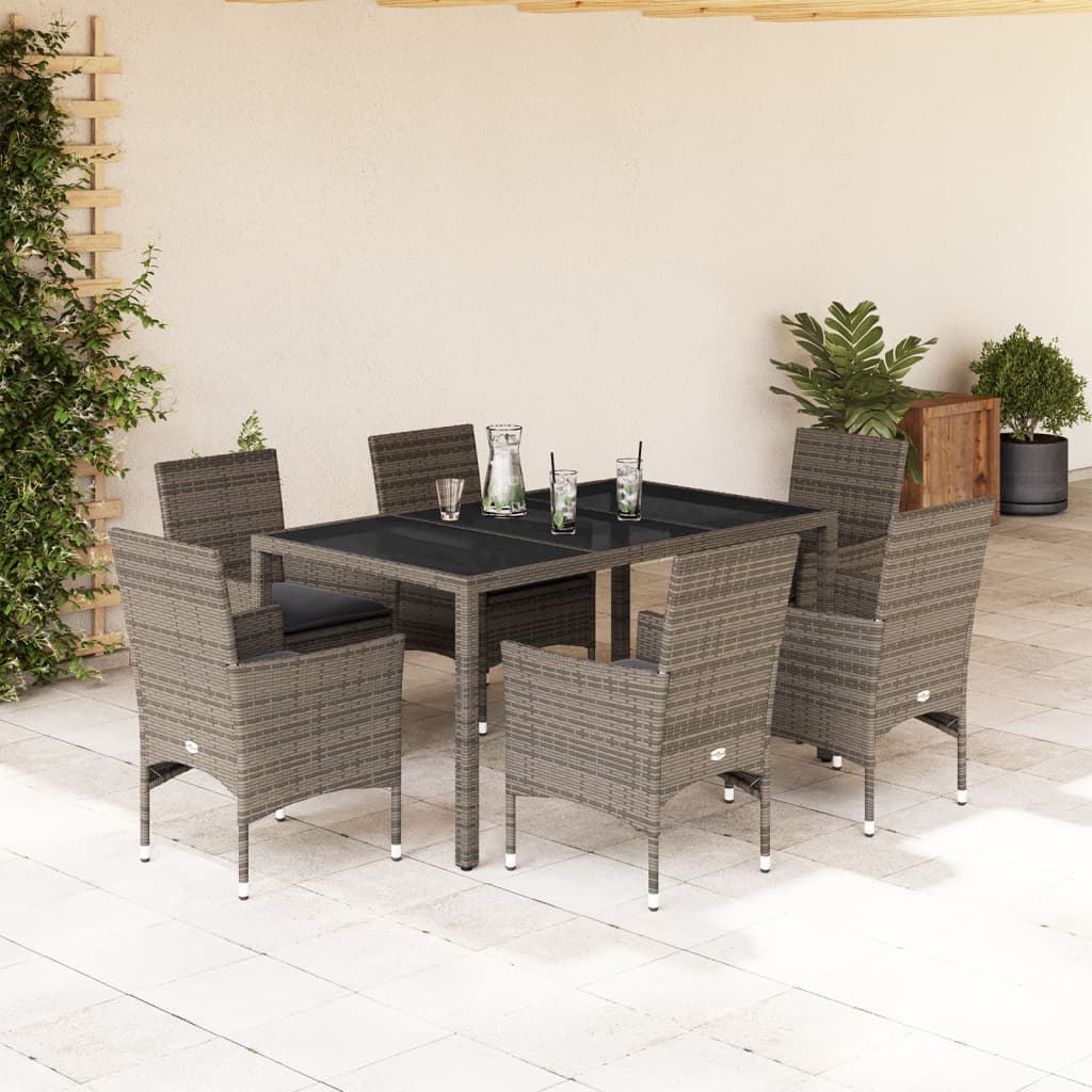 vidaXL 3-Piece Garden Lounge Set with Cushions Poly Rattan and Glass Black