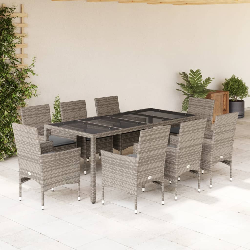 vidaXL 3-Piece Garden Lounge Set with Cushions Poly Rattan and Glass Black