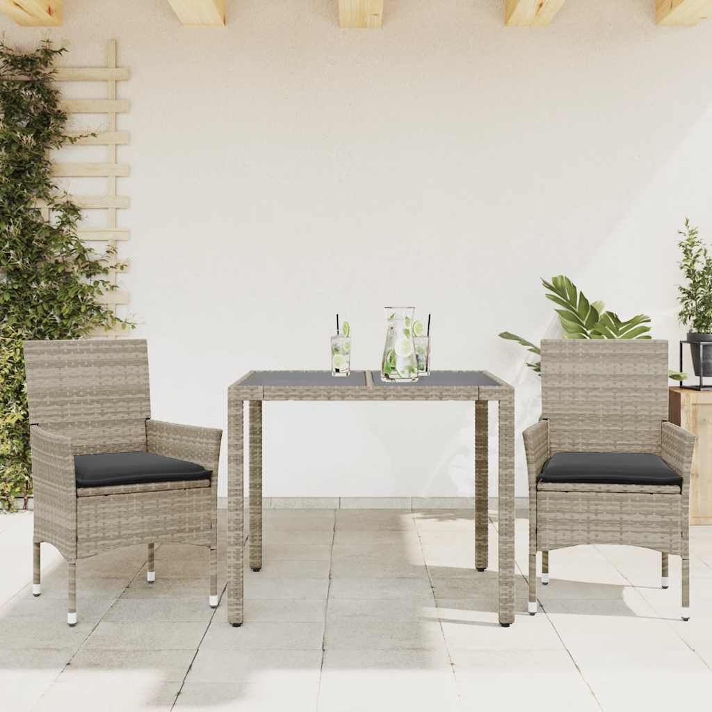 vidaXL 3-Piece Garden Lounge Set with Cushions Poly Rattan and Glass Black