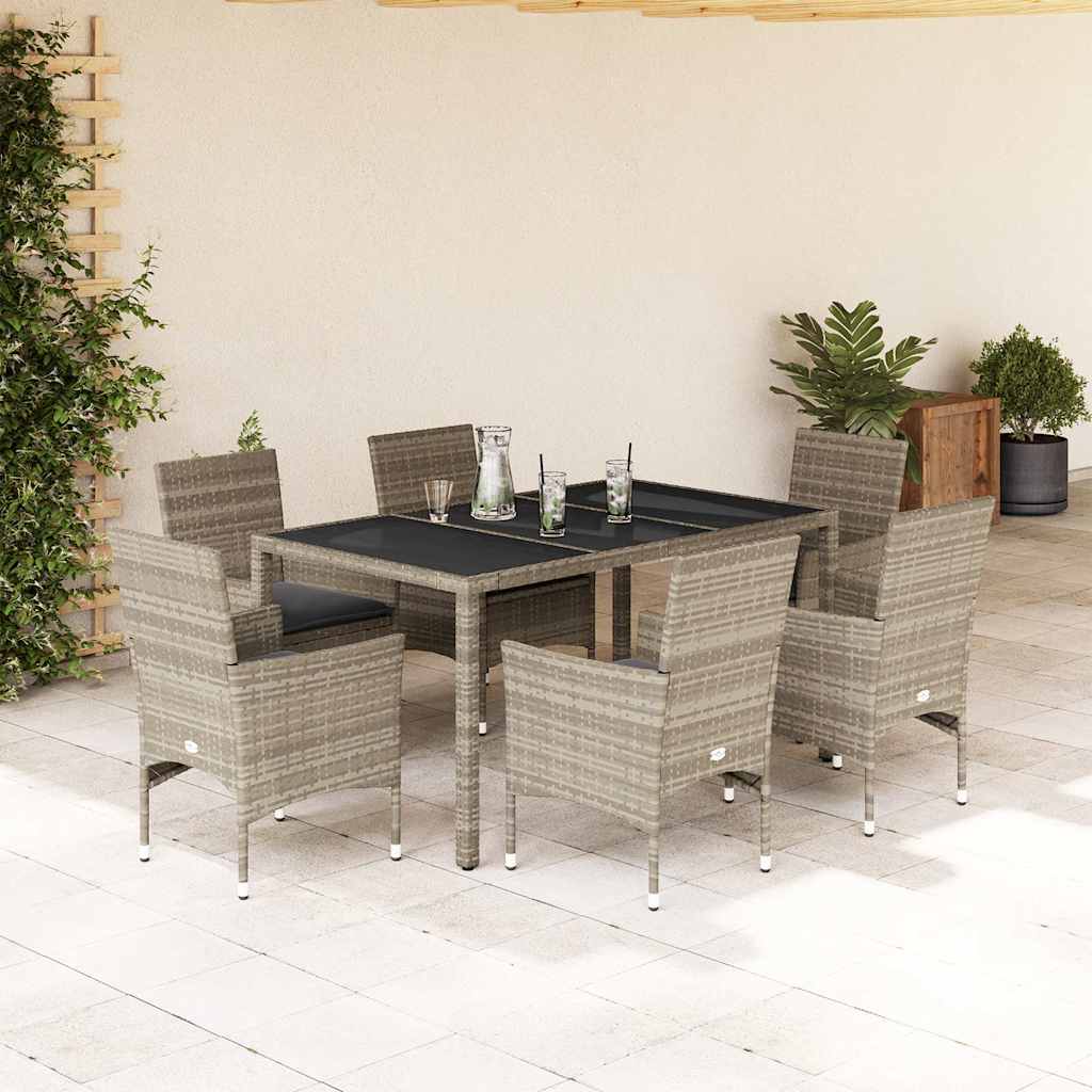 vidaXL 3-Piece Garden Lounge Set with Cushions Poly Rattan and Glass Black