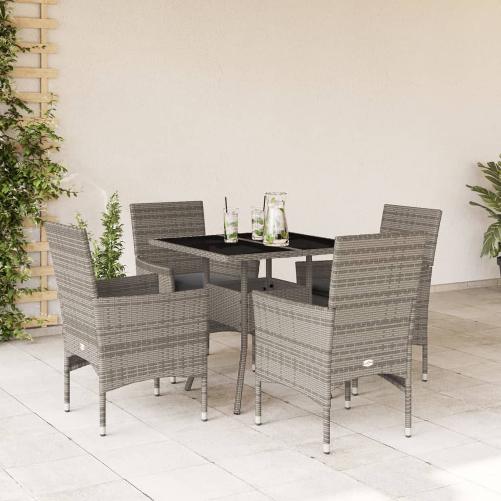 vidaXL 3-delige Tuinset met kussens poly rattan en glas zwart