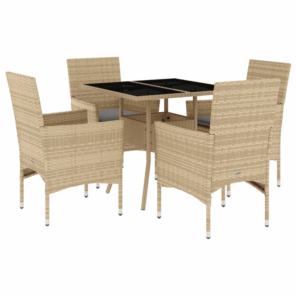 vidaXL 3-delige Tuinset met kussens poly rattan en glas zwart