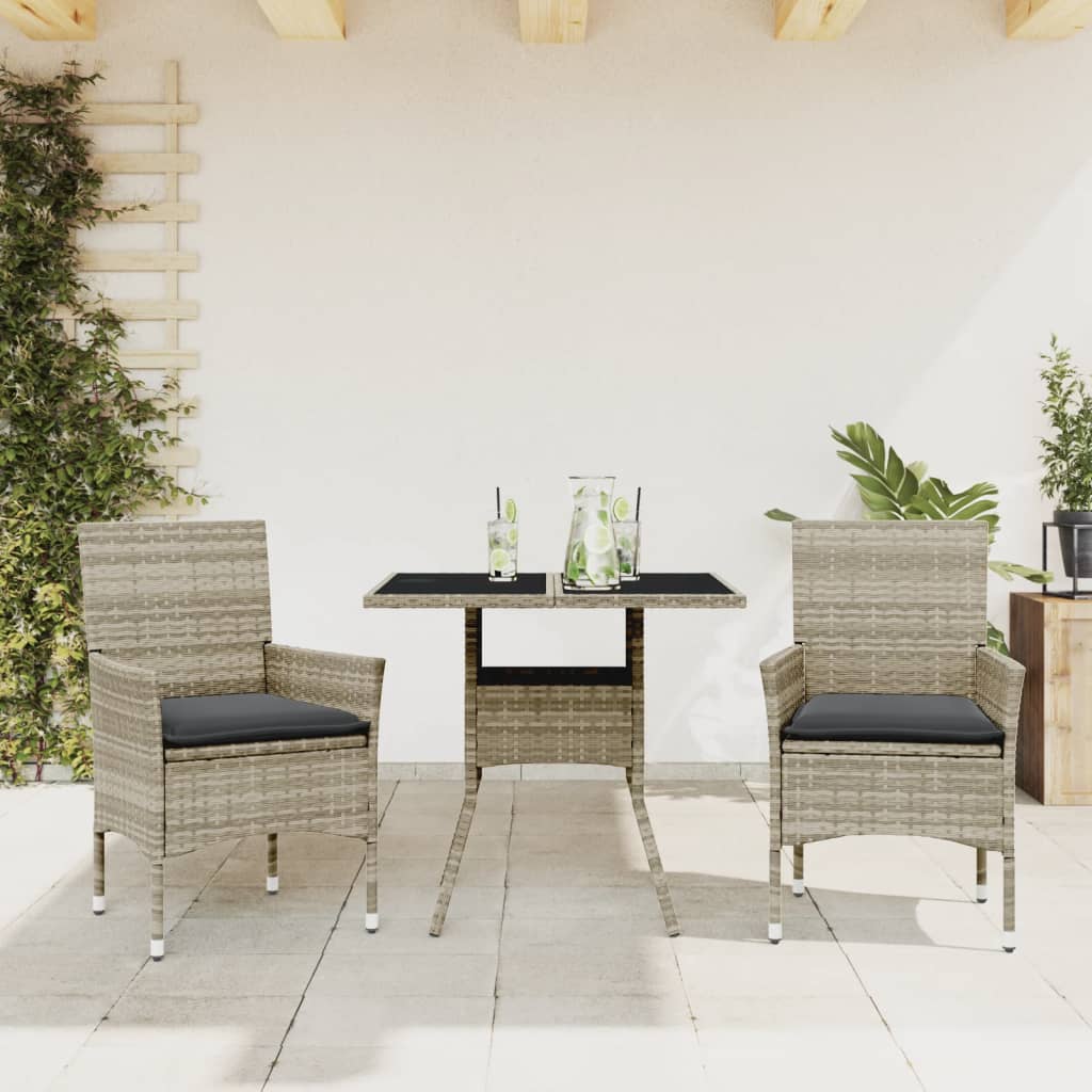 vidaXL 3-delige Tuinset met kussens poly rattan en glas zwart