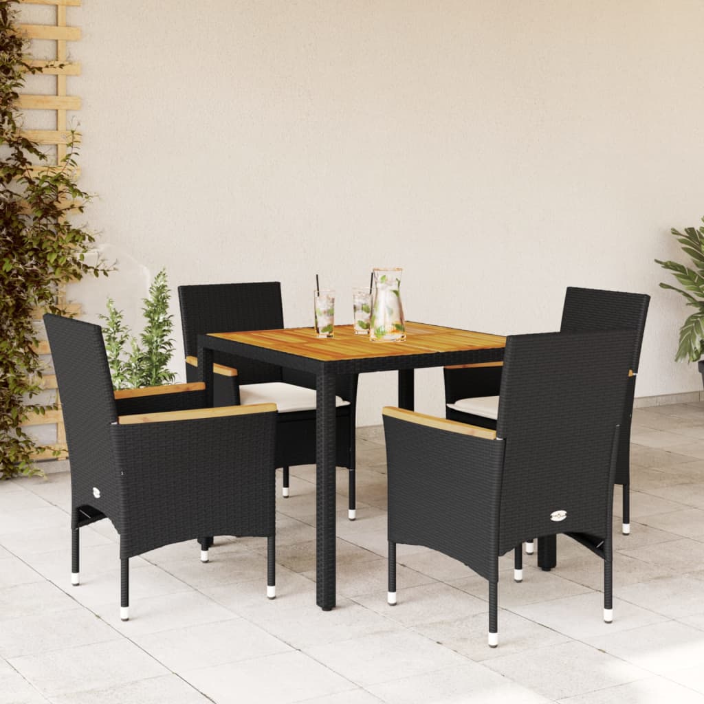 vidaXL 3-delige Tuinset met kussens poly rattan en acaciahout zwart