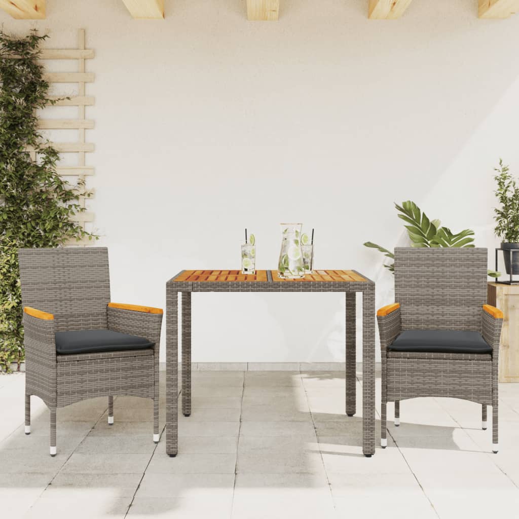 vidaXL 3-delige Tuinset met kussens poly rattan en acaciahout zwart
