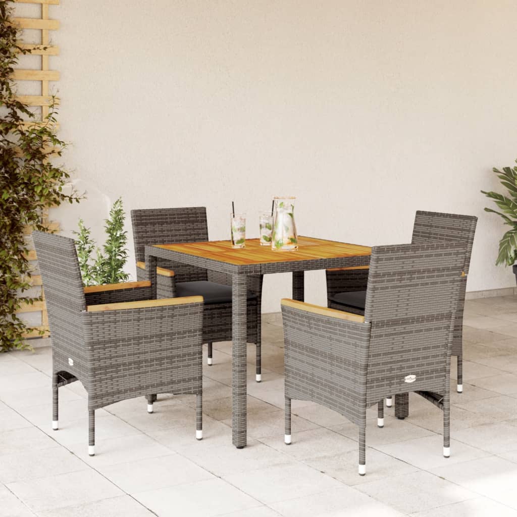 vidaXL 3-delige Tuinset met kussens poly rattan en acaciahout zwart