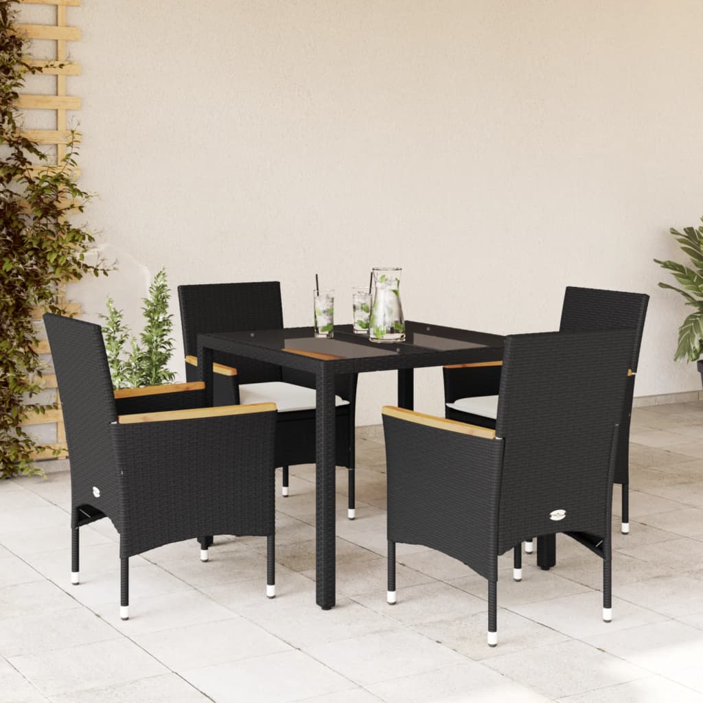 vidaXL 3-delige Tuinset met kussens poly rattan en glas zwart