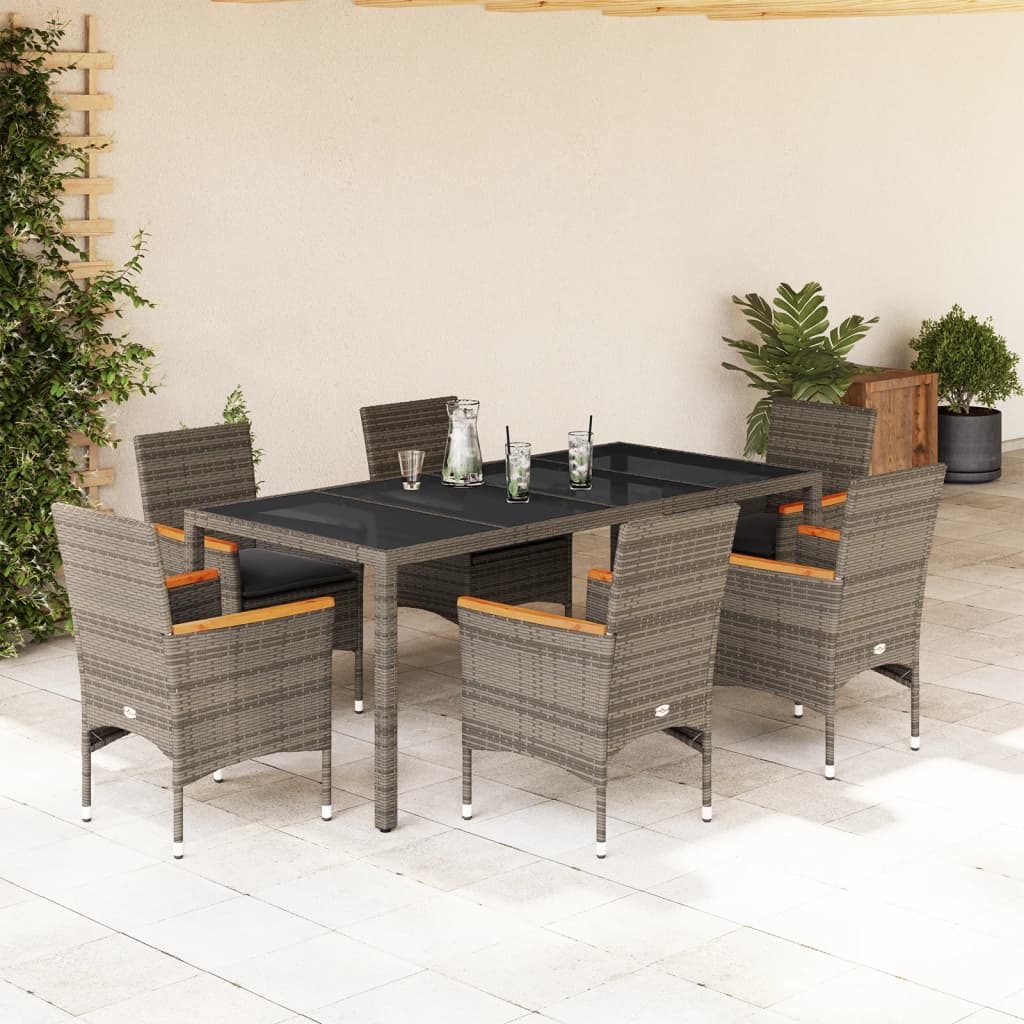 vidaXL 3-delige Tuinset met kussens poly rattan en glas zwart