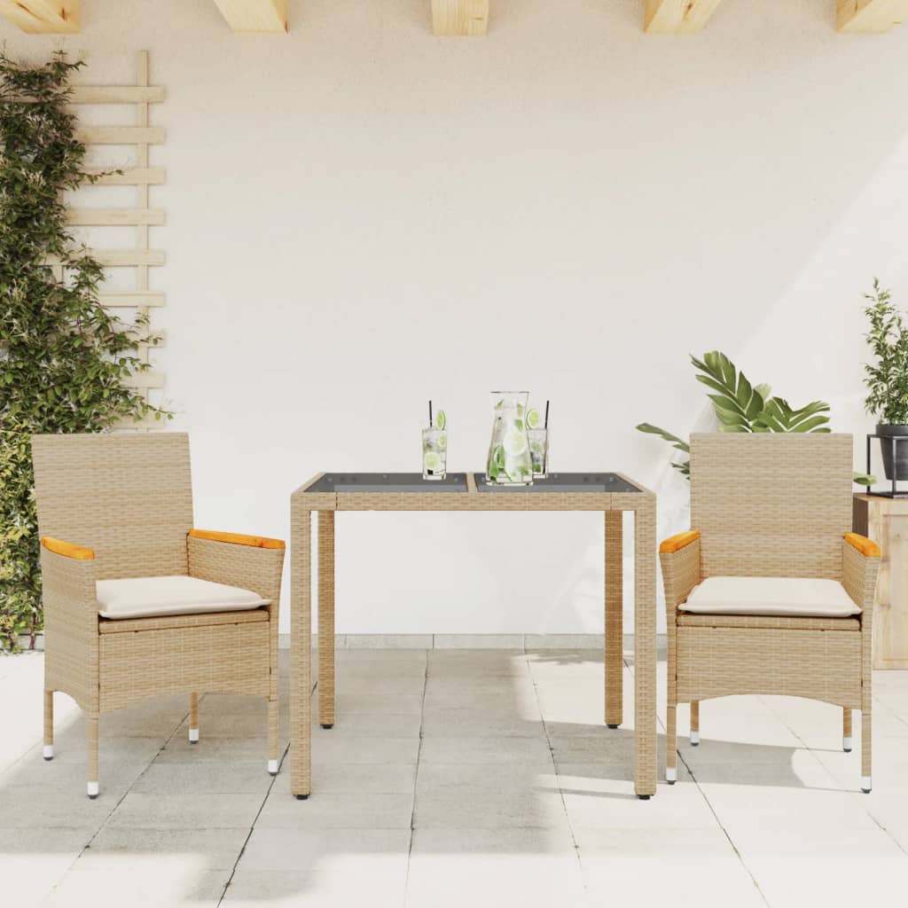 vidaXL 3-delige Tuinset met kussens poly rattan en glas zwart