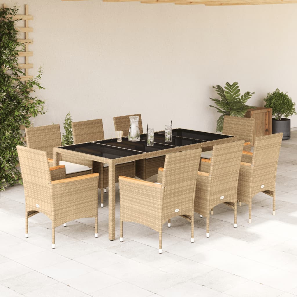 vidaXL 3-delige Tuinset met kussens poly rattan en glas zwart