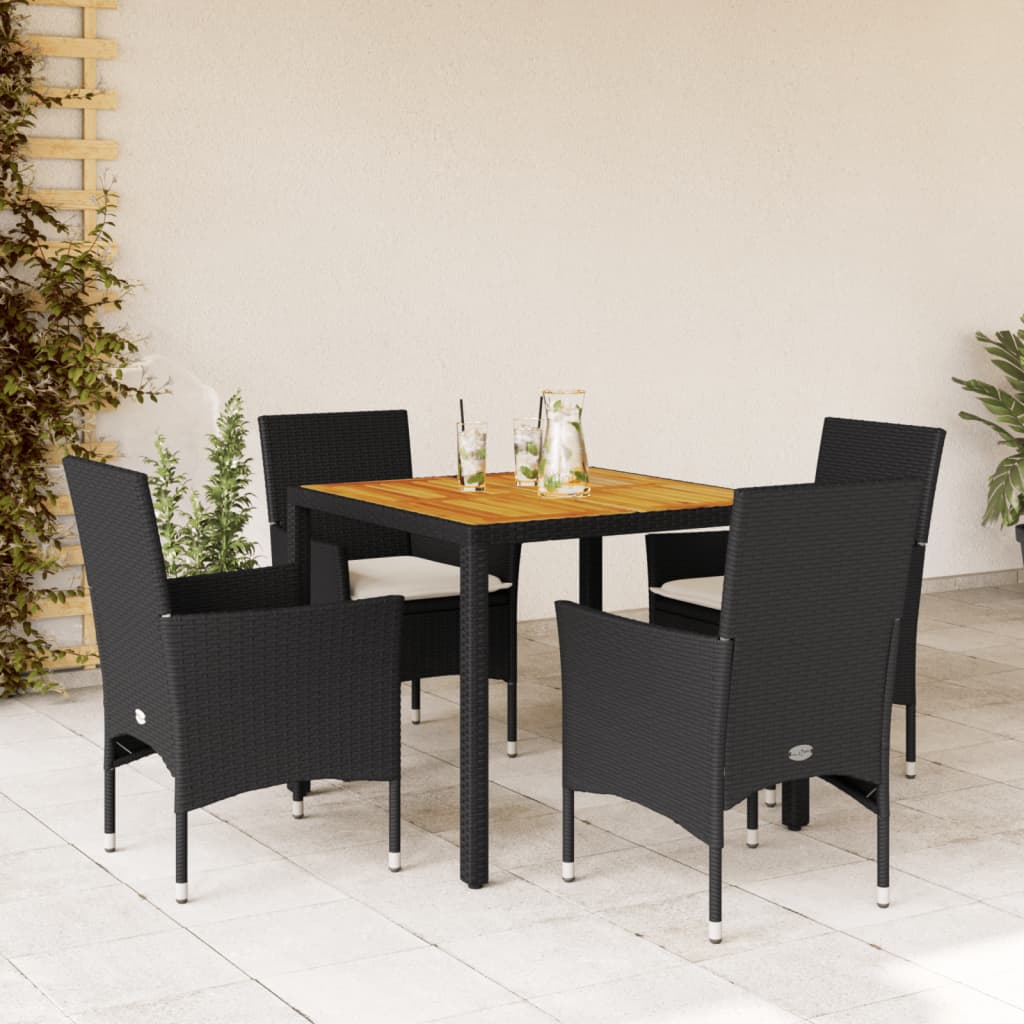 vidaXL 3-delige Tuinset met kussens poly rattan en acaciahout zwart