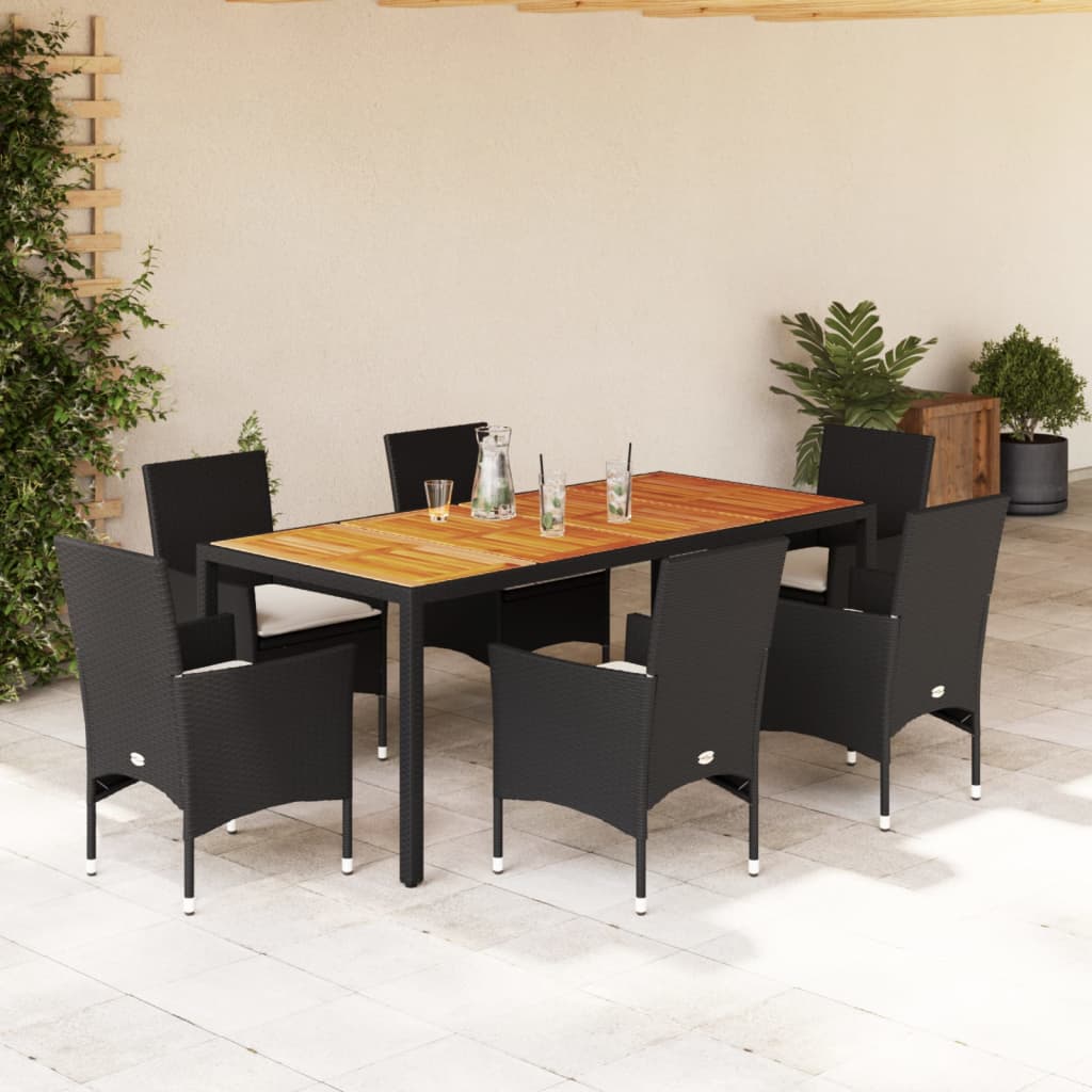 vidaXL 3-delige Tuinset met kussens poly rattan en acaciahout zwart