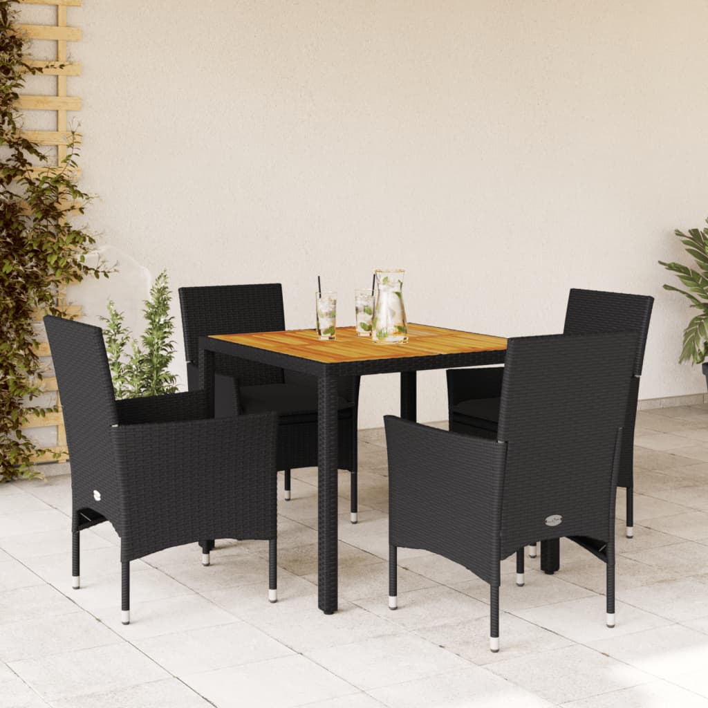 vidaXL 3-delige Tuinset met kussens poly rattan en acaciahout zwart