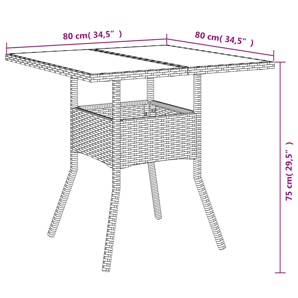 vidaXL 3-delige Tuinset met kussens poly rattan en acaciahout zwart