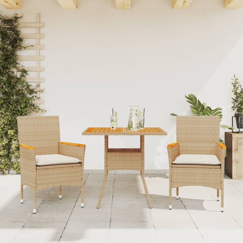 vidaXL 3-delige Tuinset met kussens poly rattan en acaciahout zwart