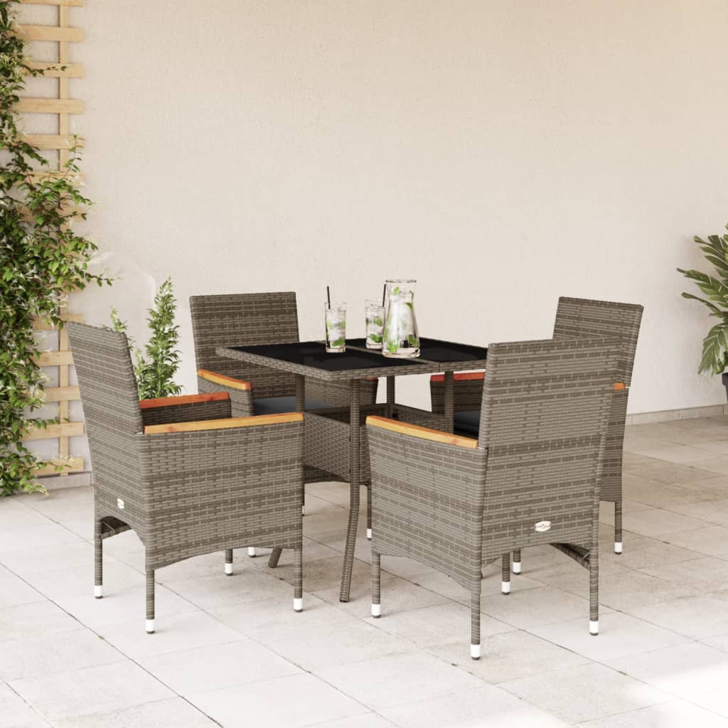 vidaXL 3-delige Tuinset met kussens poly rattan en glas zwart