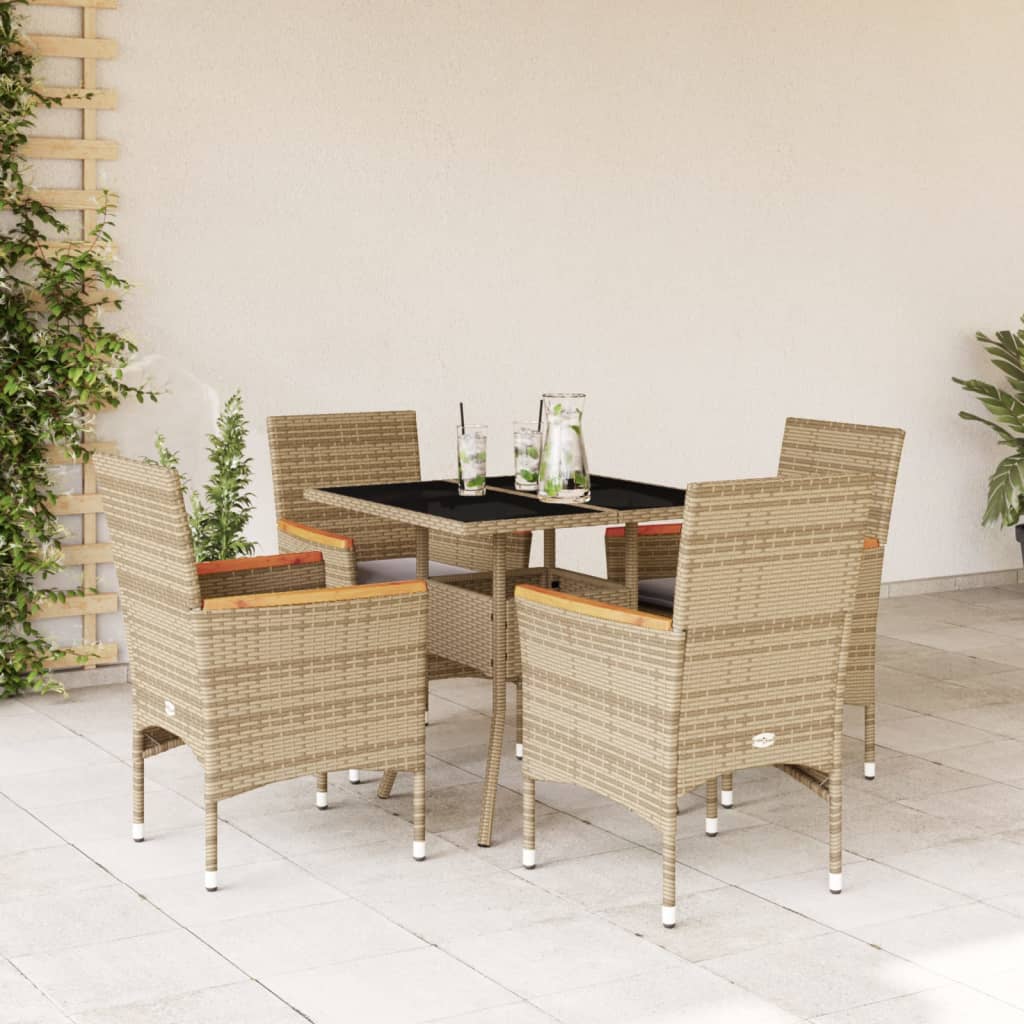 vidaXL 3-delige Tuinset met kussens poly rattan en glas zwart