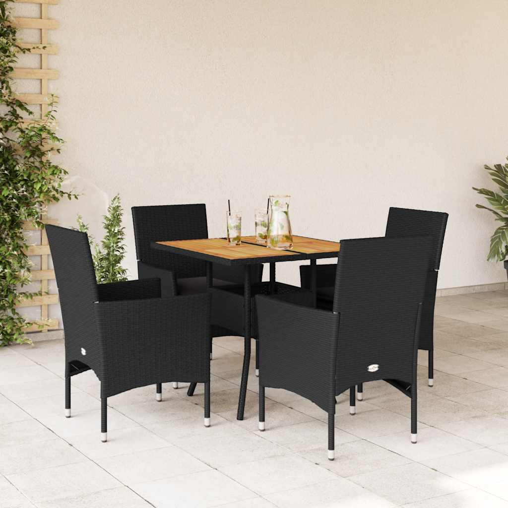 vidaXL 3-delige Tuinset met kussens poly rattan en glas zwart