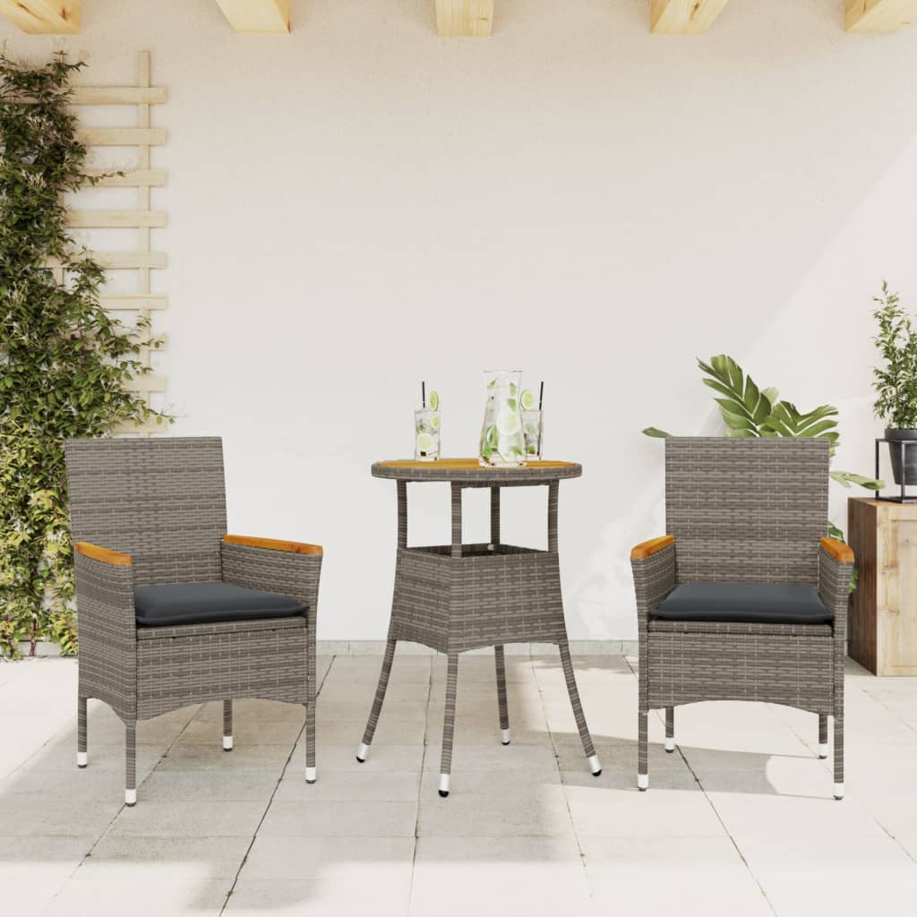 vidaXL 3-delige Tuinset met kussens poly rattan en acaciahout zwart