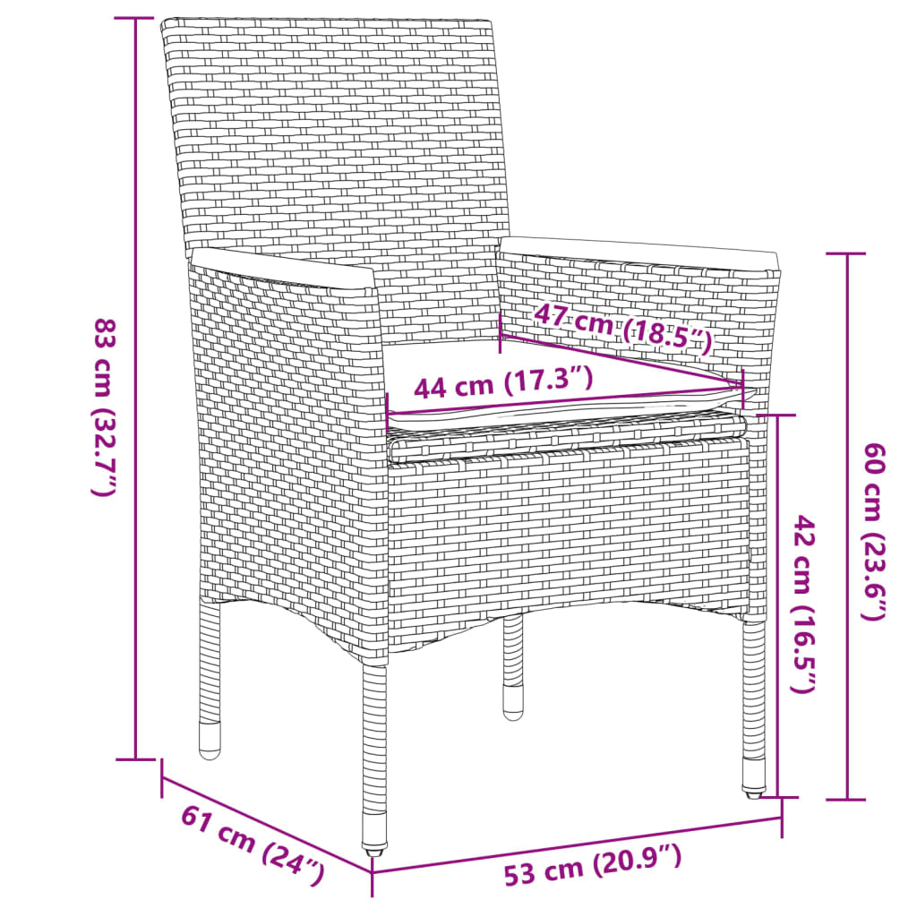 vidaXL 3-delige Tuinset met kussens poly rattan en acaciahout zwart