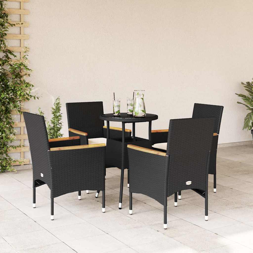 vidaXL 3-Piece Garden Lounge Set with Cushions Poly Rattan and Glass Black