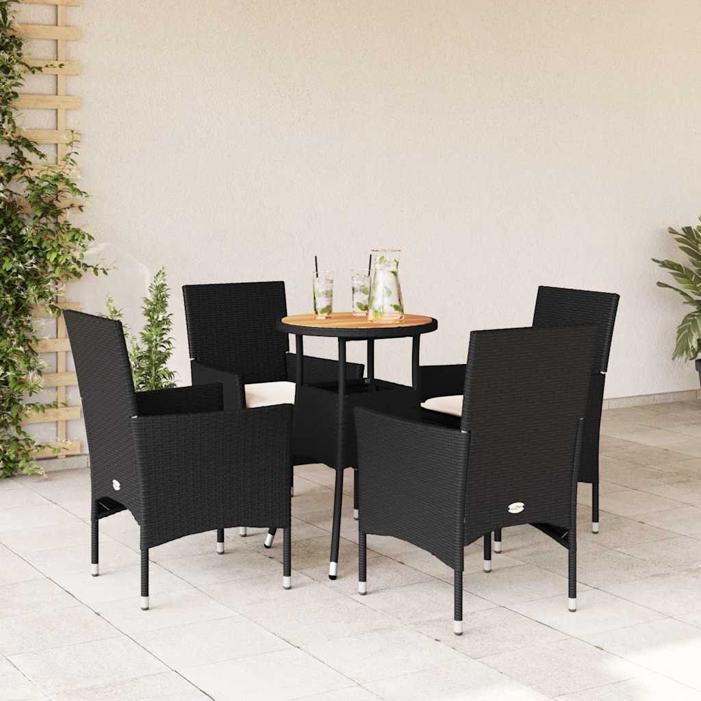 vidaXL 3-delige Tuinset met kussens poly rattan en acaciahout zwart