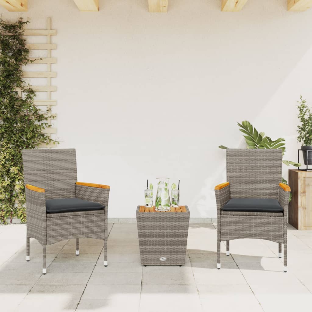 vidaXL 3-Piece Bistro Set with Cushions Poly Rattan and Glass Black