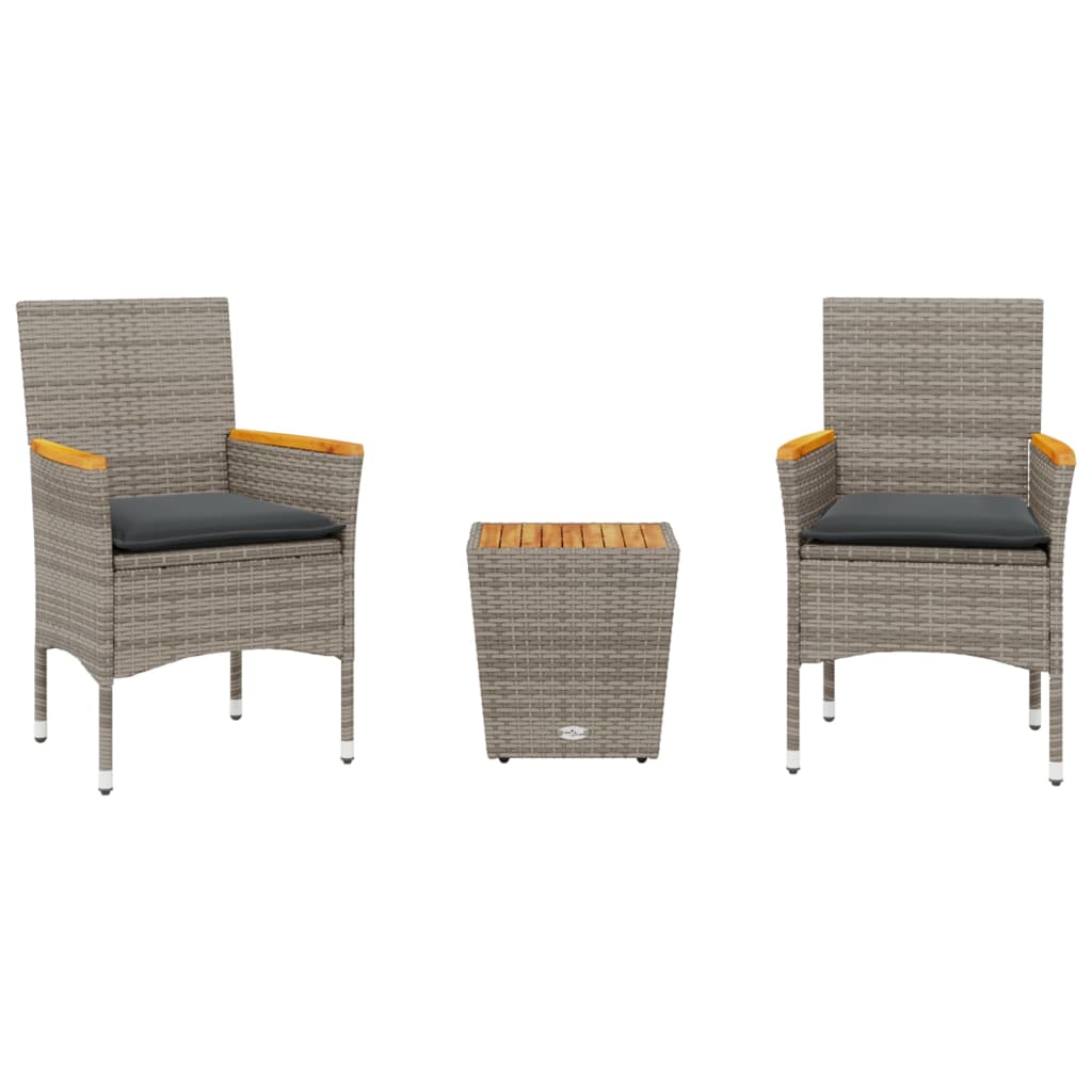 vidaXL 3-Piece Bistro Set with Cushions Poly Rattan and Glass Black