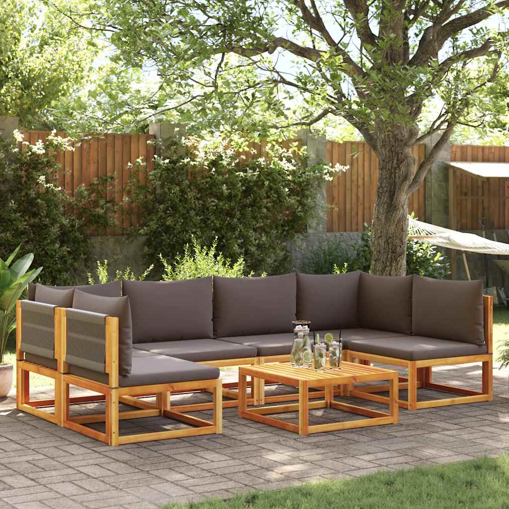 vidaXL 6-delige tuinbankset met kussens acaciahout & touw
