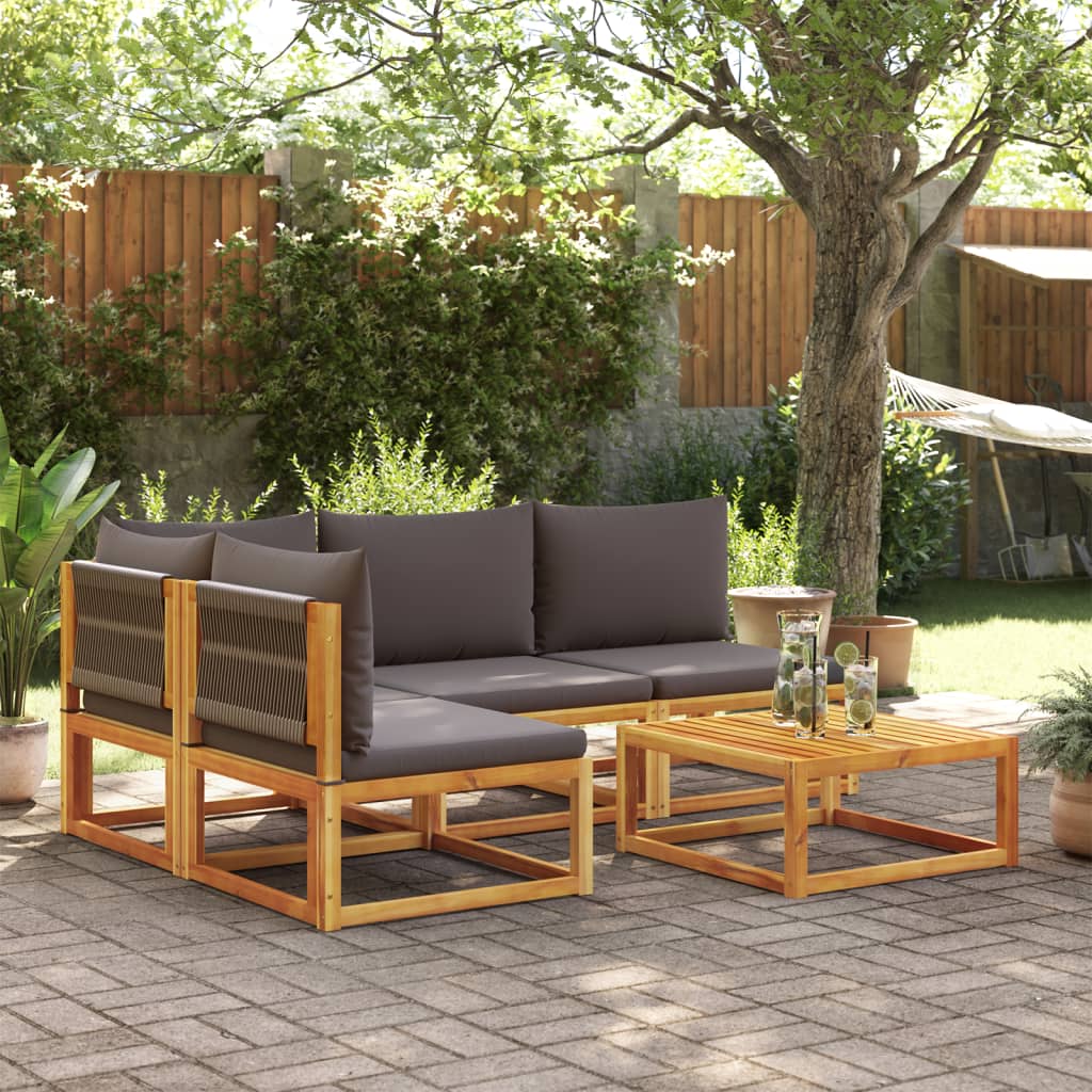 vidaXL 6-delige tuinbankset met kussens acaciahout & touw