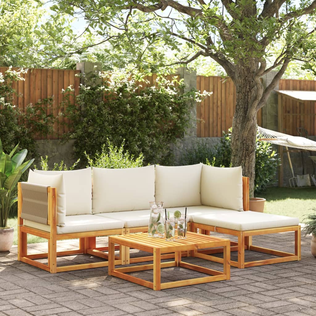 vidaXL 6-delige tuinbankset met kussens acaciahout & touw