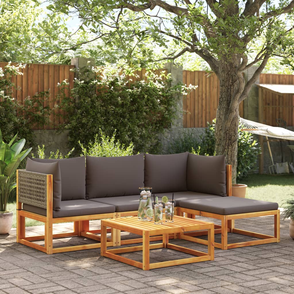 vidaXL 6-delige tuinbankset met kussens acaciahout & rotan