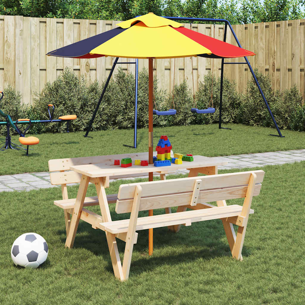 vidaXL Picknicktafel voor 4 kinderen met parasolgat massief vurenhout