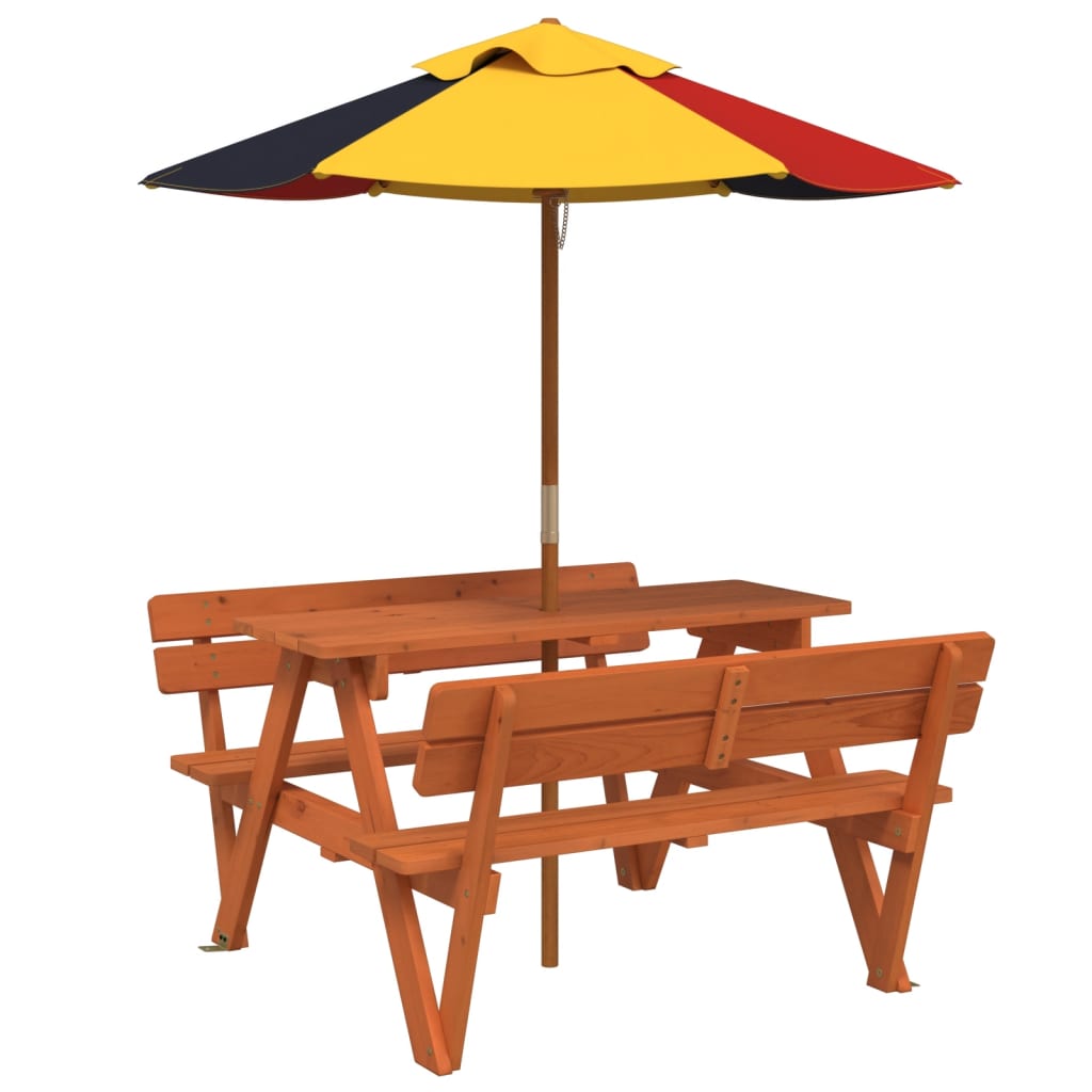 vidaXL Picknicktafel voor 4 kinderen met parasolgat massief vurenhout