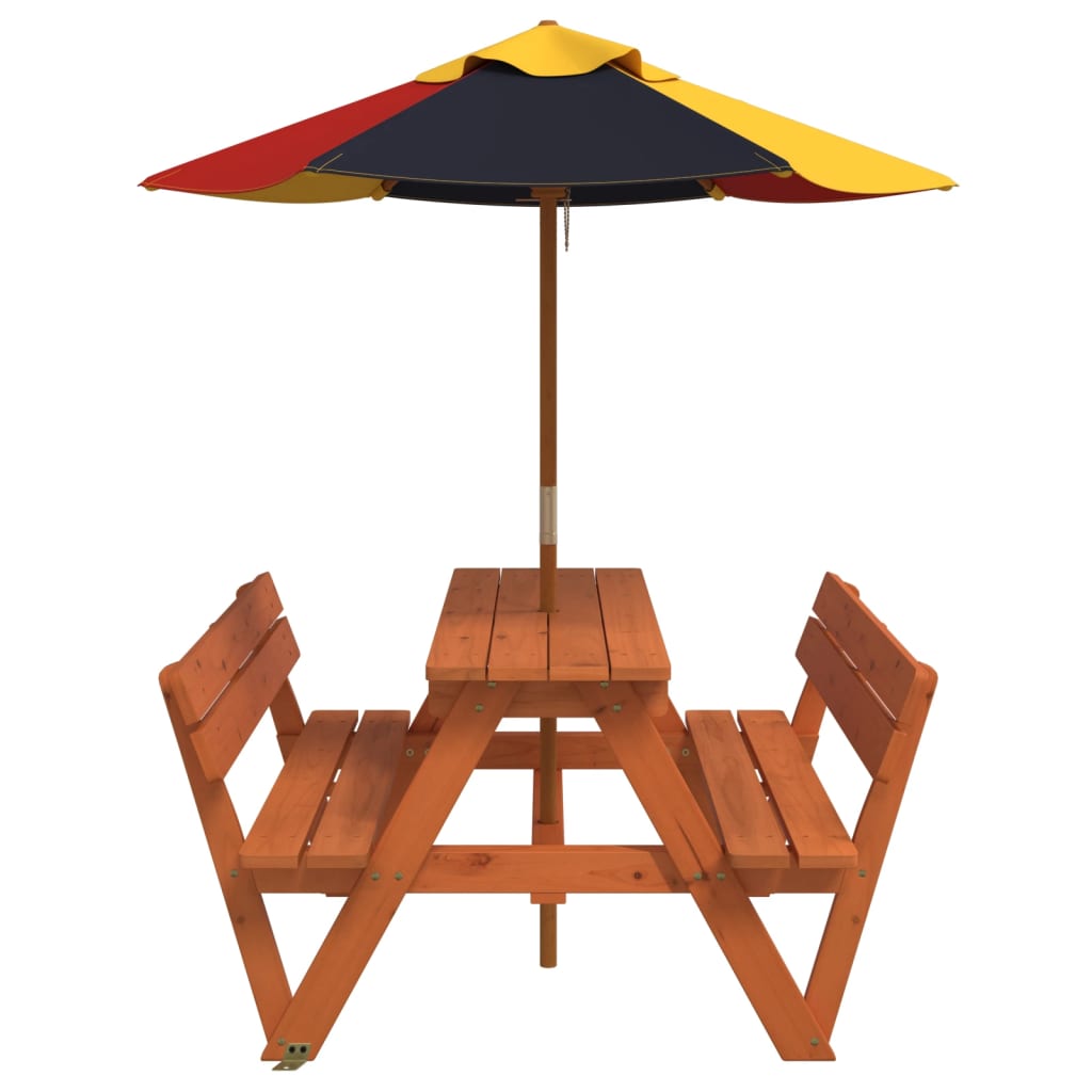 vidaXL Picknicktafel voor 4 kinderen met parasolgat massief vurenhout