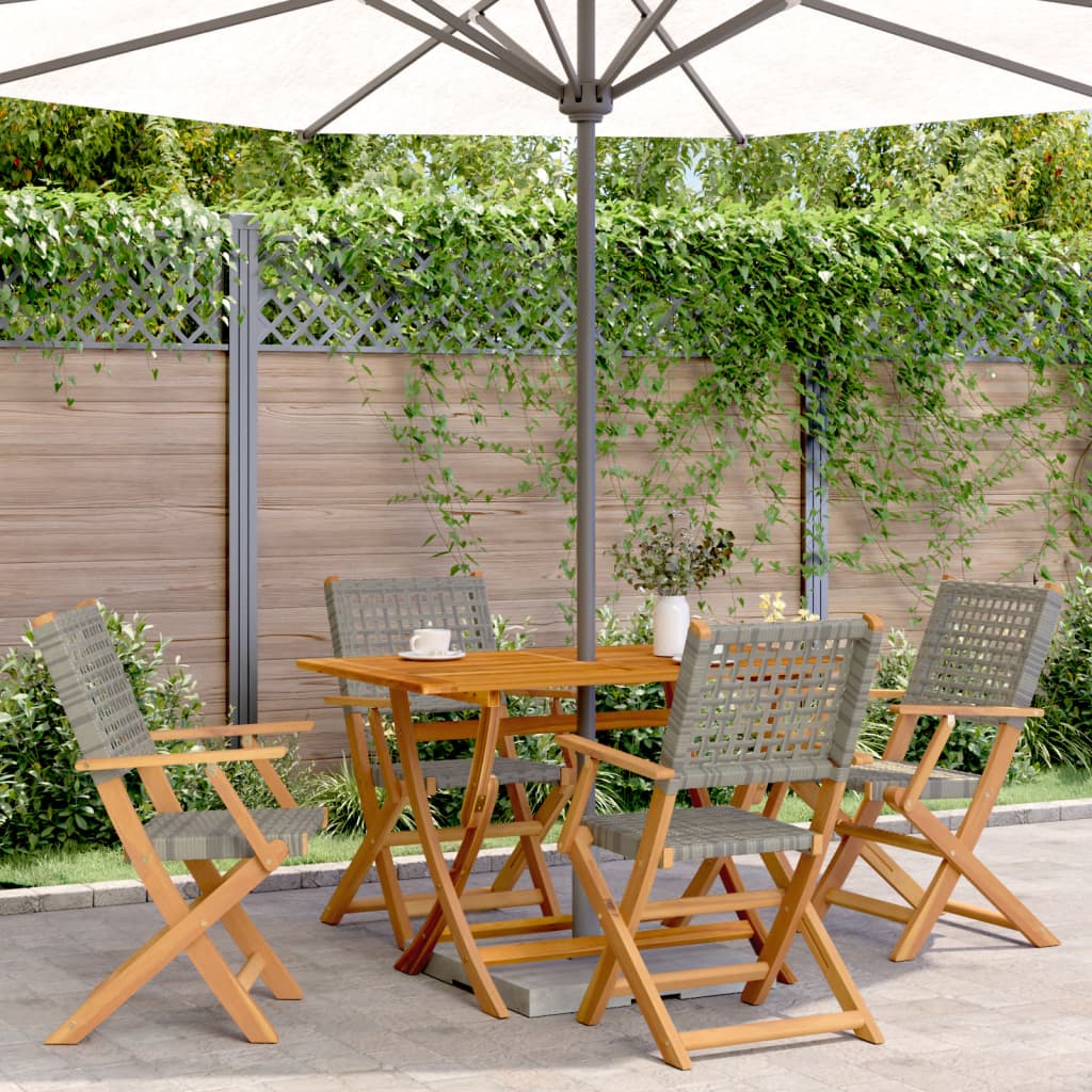 vidaXL 5-delige Tuinset poly rattan en massief hout zwart