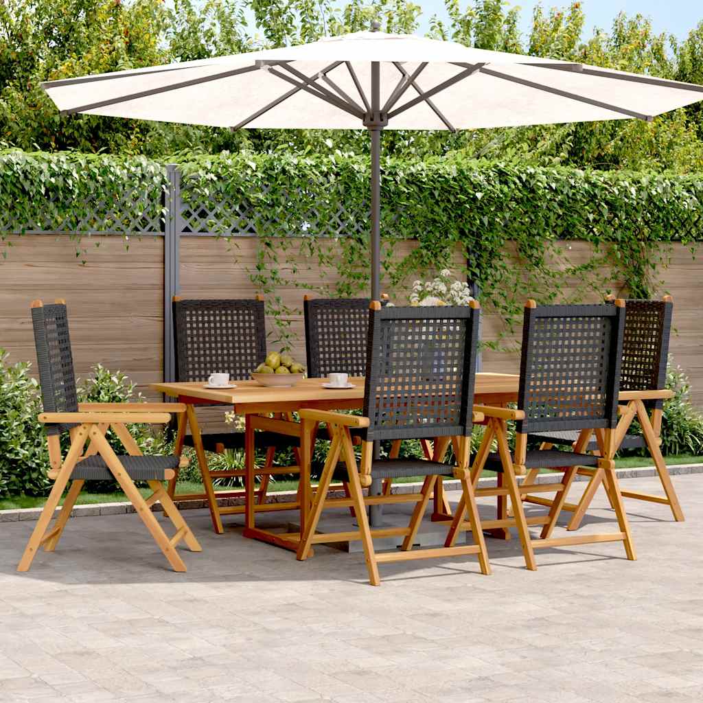 vidaXL 7-delige Tuinset poly rattan en massief hout zwart