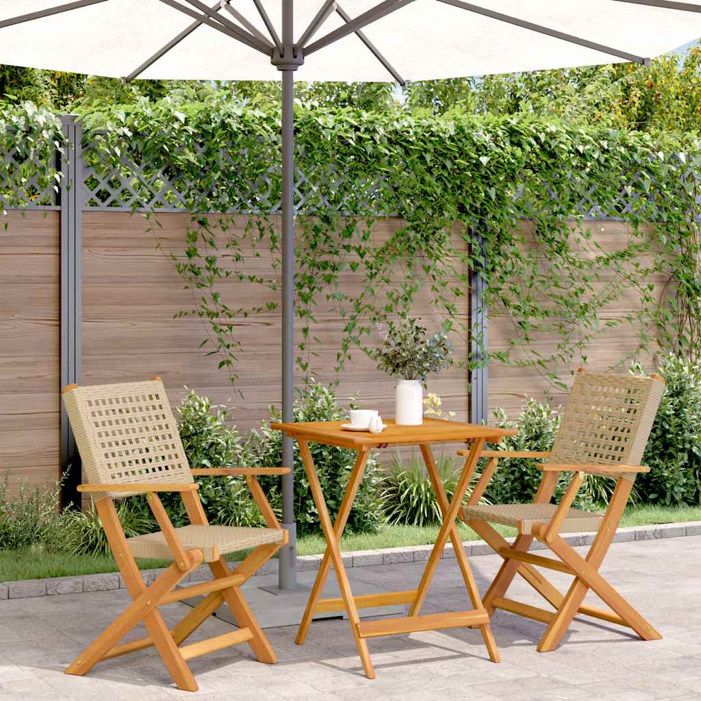 vidaXL 3-delige Bistroset poly rattan en massief hout zwart