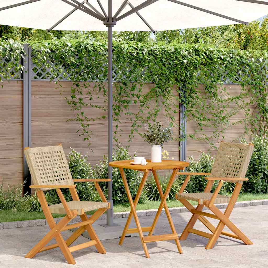 vidaXL 3-delige Bistroset poly rattan en massief hout zwart