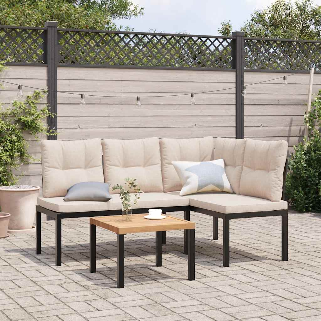 vidaXL 3-Piece Lounge Set with Cushions Powder-Coated Steel Black