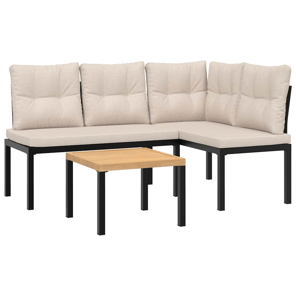 vidaXL 3-Piece Lounge Set with Cushions Powder-Coated Steel Black