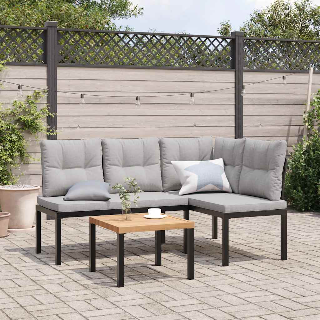 vidaXL 3-Piece Lounge Set with Cushions Powder-Coated Steel Black